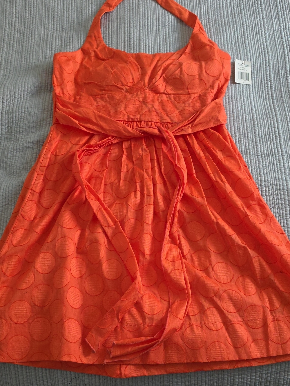Women's Bright Orange Halter Dress with Self-Tie Waist